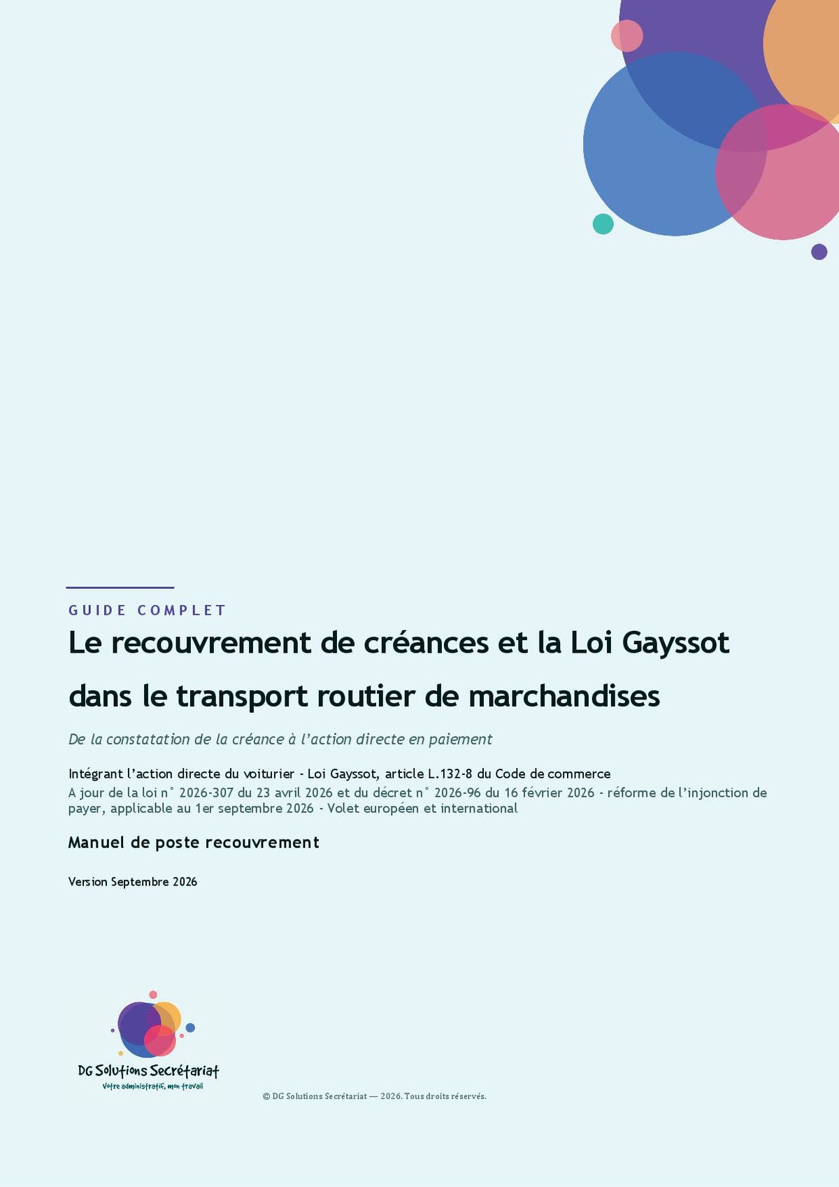 Guide pratique "Le recouvrement de créances et la Loi Gayssot dans le transport routier de marchandises"