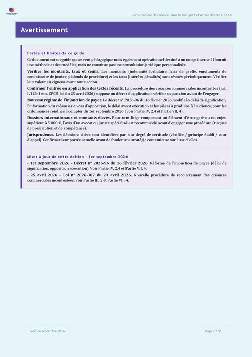 Guide pratique "Le recouvrement de créances et la Loi Gayssot dans le transport routier de marchandises"