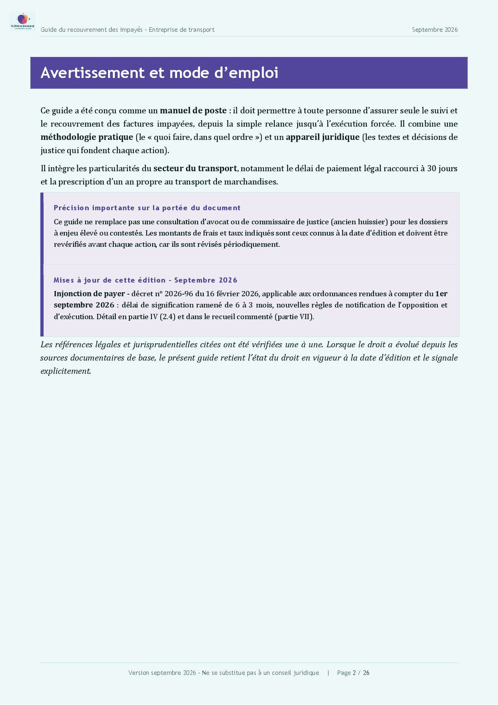Guide pratique "Le recouvrement des créances impayées dans une entreprise de transport"