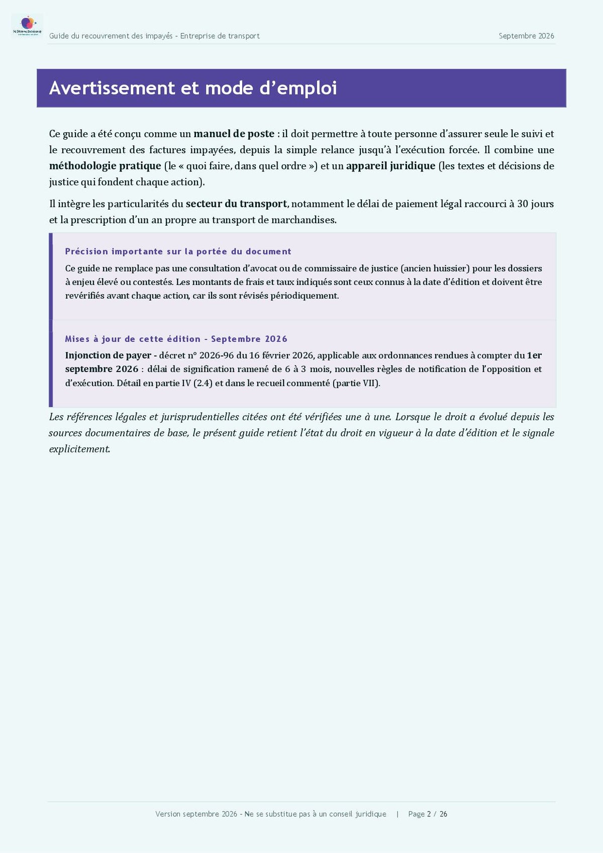 Guide pratique "Le recouvrement des créances impayées dans une entreprise de transport"