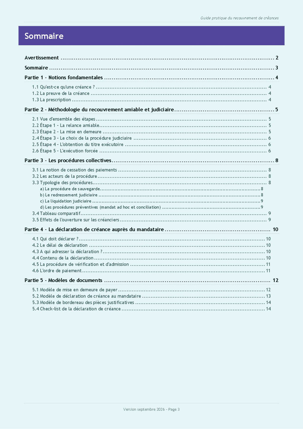 Guide pratique "Le recouvrement des créances impayées"