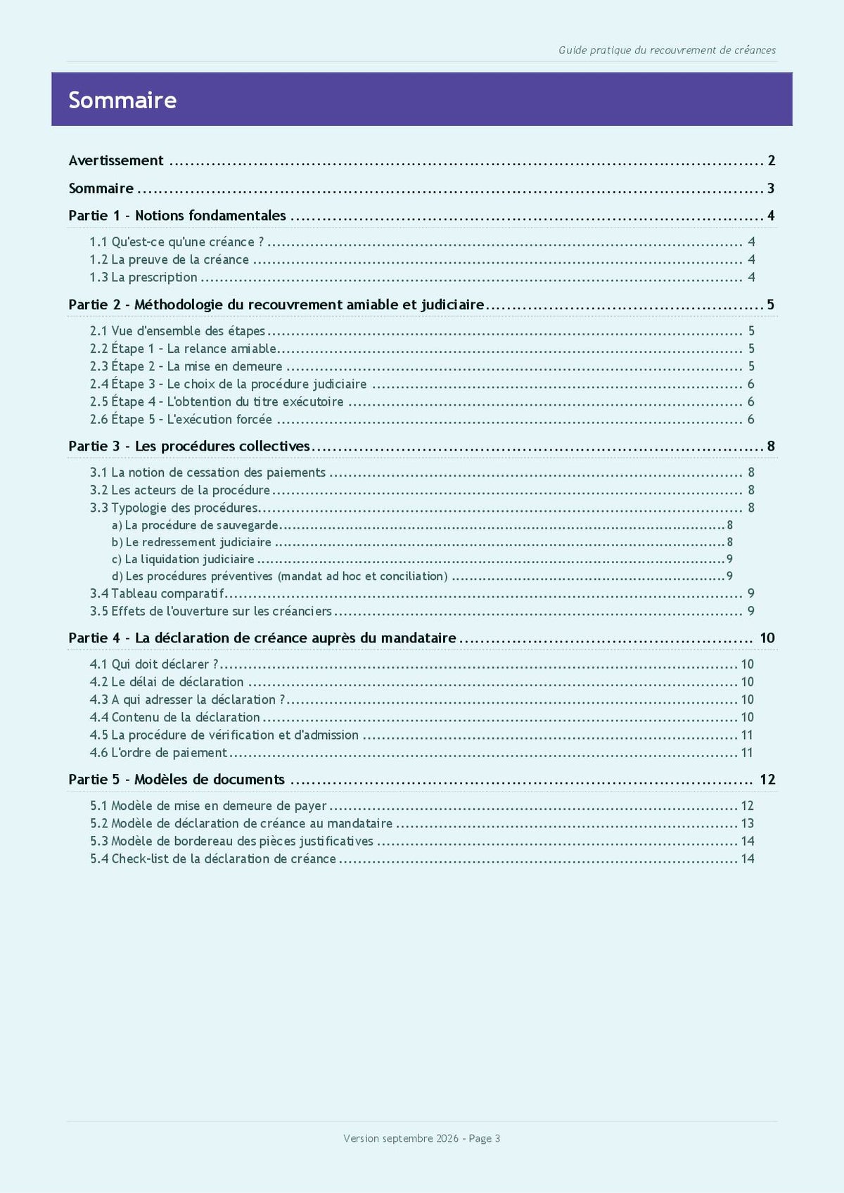 Guide pratique "Le recouvrement des créances impayées"