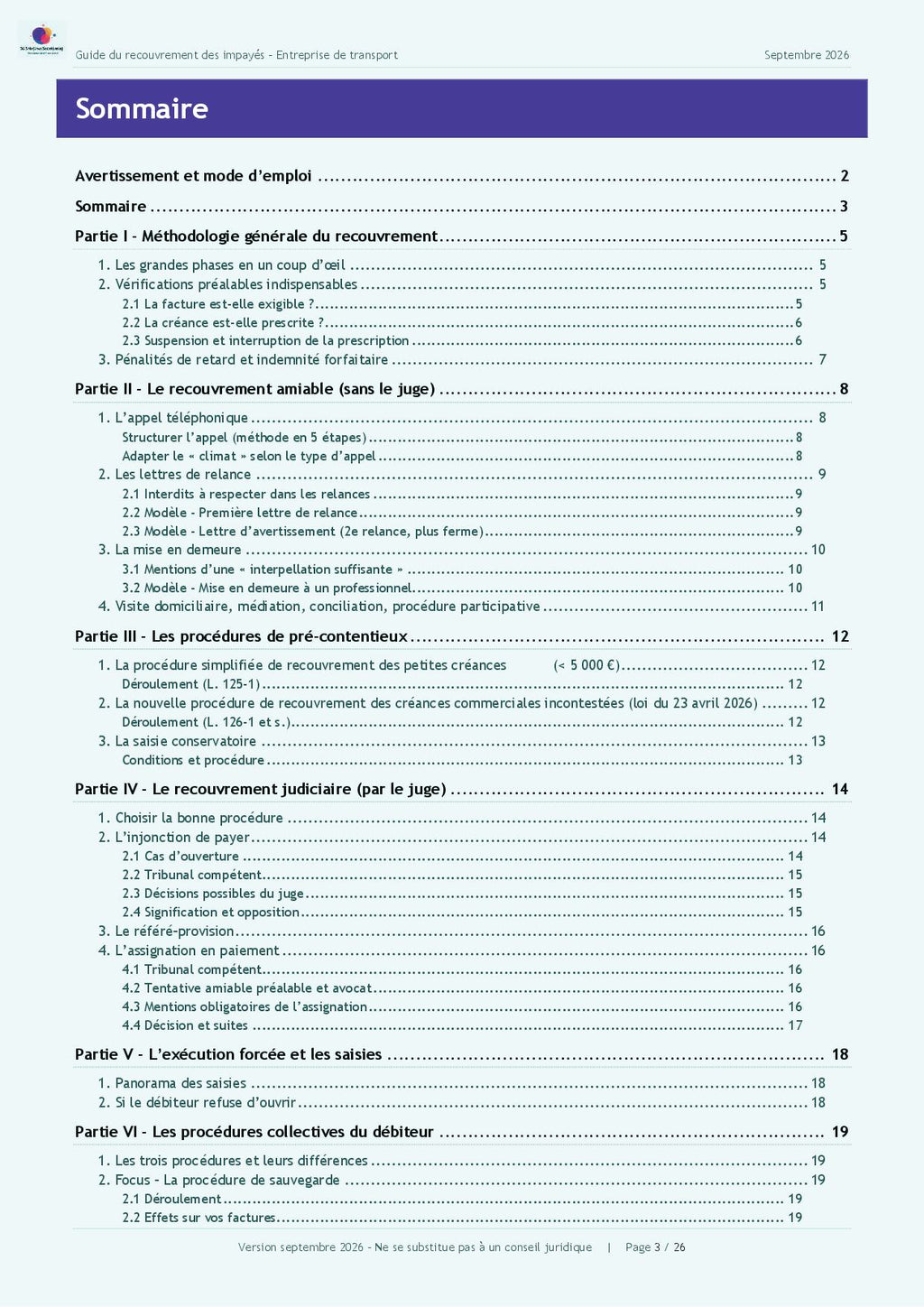 Guide pratique "Le recouvrement des créances impayées dans une entreprise de transport"