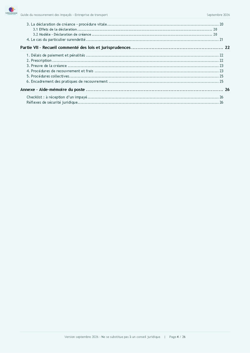 Guide pratique "Le recouvrement des créances impayées dans une entreprise de transport"