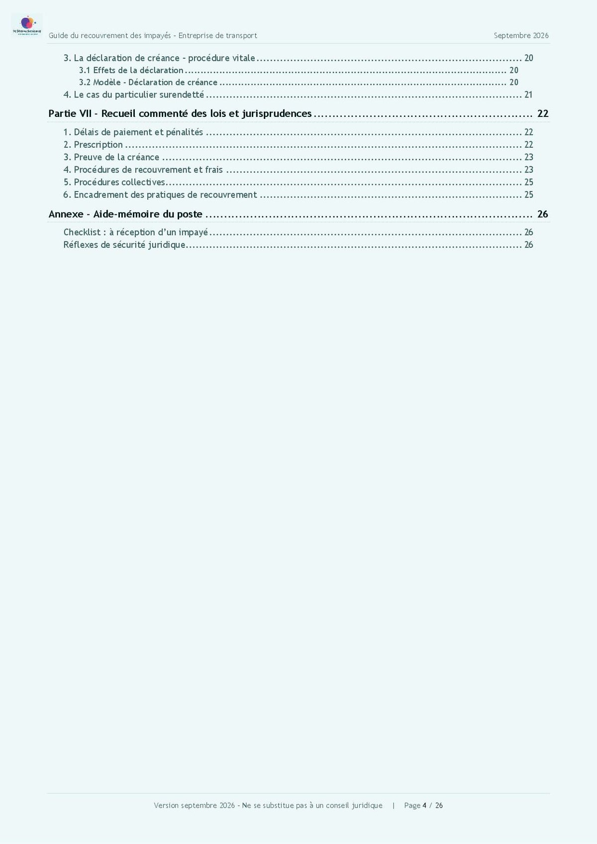 Guide pratique "Le recouvrement des créances impayées dans une entreprise de transport"
