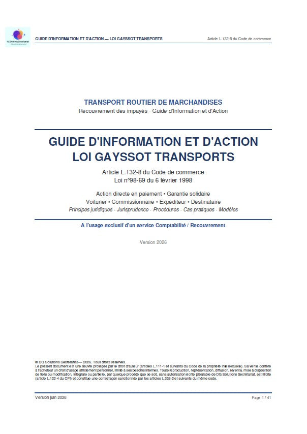 Guide d'information et d'action directe en paiement (Loi Gayssot Transports)